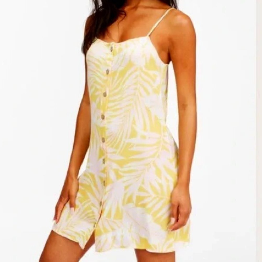 Billabong Morning‎ Light Mini Slip Sundress Tropical Hawaiian Button Large